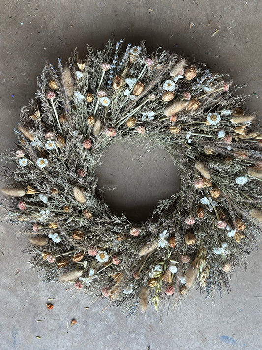 Dried preserved mixed floral wreath